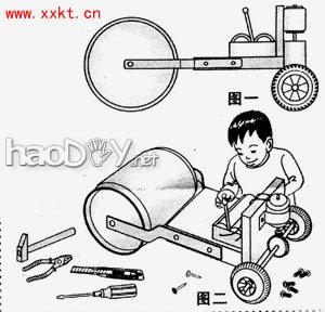 科技小制作-四驱车改装成压路机模型