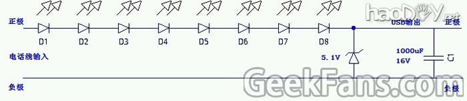 用电话线供电的USB电源适配器