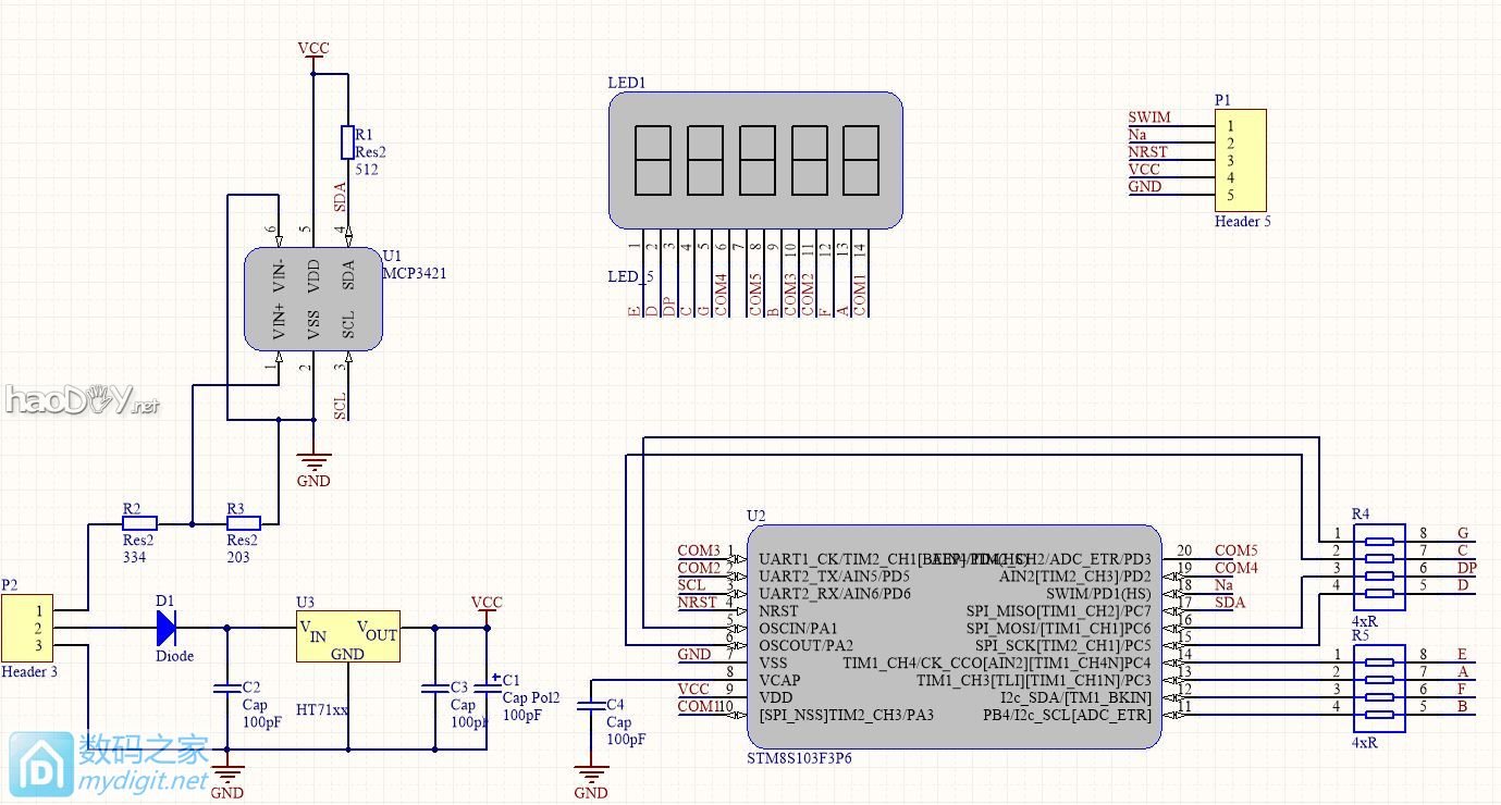 晕,画个电路图也花了3个小时,真是老了 五位电压表坏了厂家不修,恼了自己写程序,公布出来方便大家