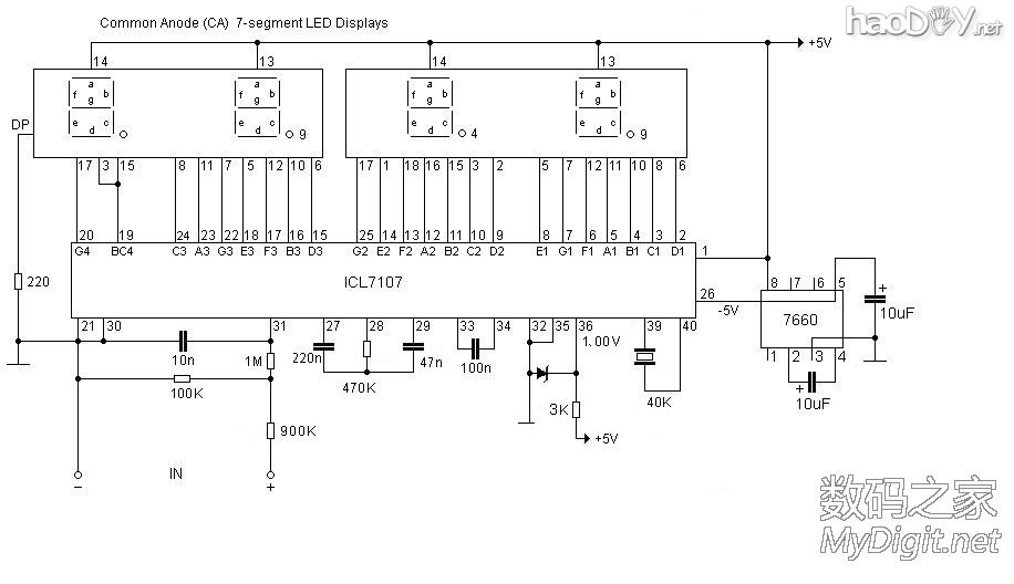 ICL7107 电路 自制三位半数字电压表获得成功(ICL7107方案)