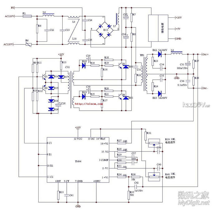原理图 atx电脑电源改0V-30V可调电源详细经过(完工在二楼)